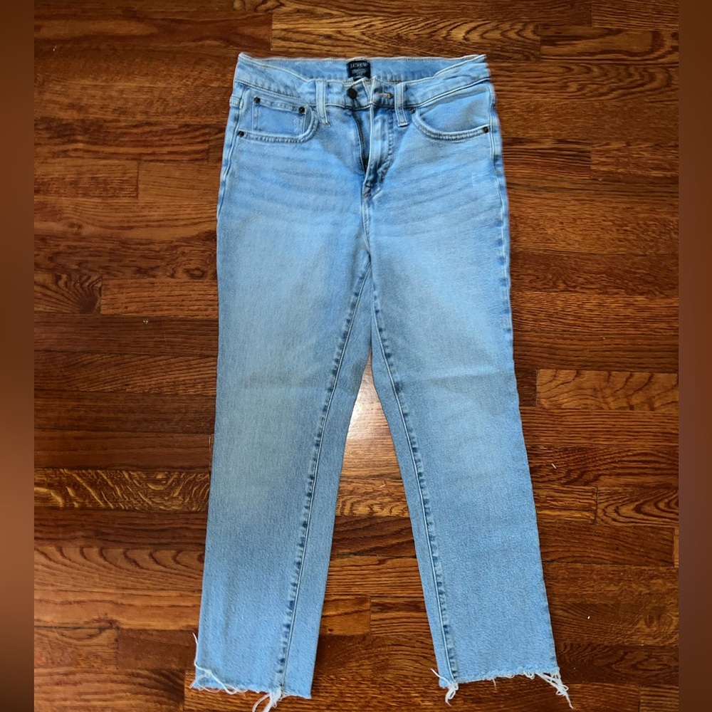 J. Crew Blue Essential Straight Jeans with Raw Hem